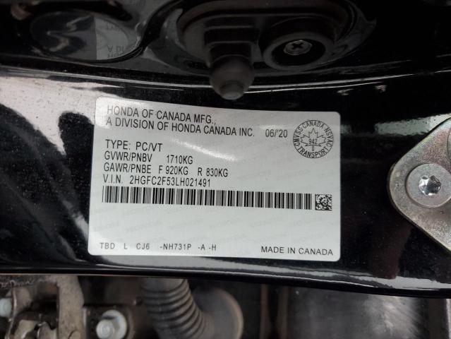 2HGFC2F53LH021491 - 2020 HONDA CIVIC LX BLACK photo 13