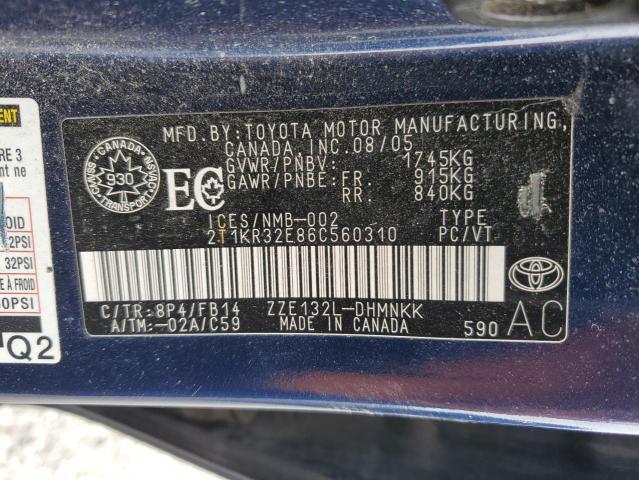 2T1KR32E86C560310 - 2006 TOYOTA COROLLA MA XR BLUE photo 13