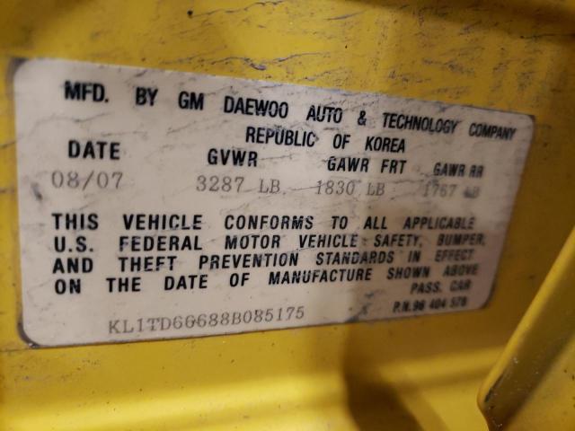 KL1TD66688B085175 - 2008 CHEVROLET AVEO BASE YELLOW photo 12