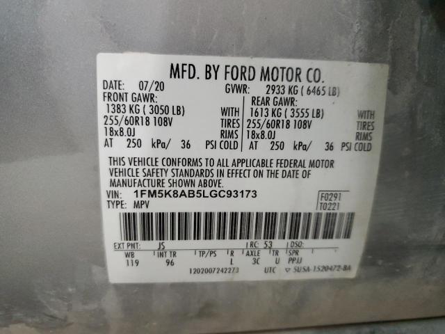 1FM5K8AB5LGC93173 - 2020 FORD EXPLORER POLICE INTERCEPTOR ნაცრისფერი ფოტო 12