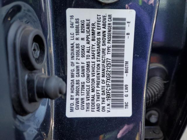 19XFC1F7XGE212577 - 2016 HONDA CIVIC EXL CHARCOAL photo 12