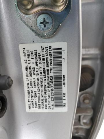 19XFB2F96EE040636 - 2014 HONDA CIVIC EXL ვერცხლისფერი ფოტო 12