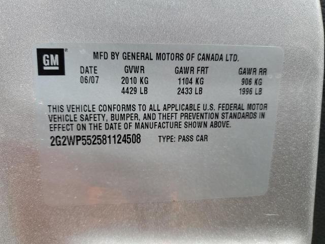 2G2WP552581124508 - 2008 PONTIAC GRAND PRIX 银色 照片 12