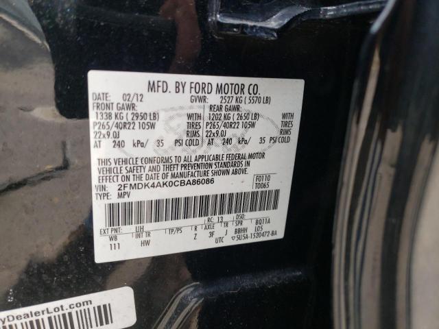 2FMDK4AK0CBA86086 - 2012 FORD EDGE SPORT BLACK photo 14