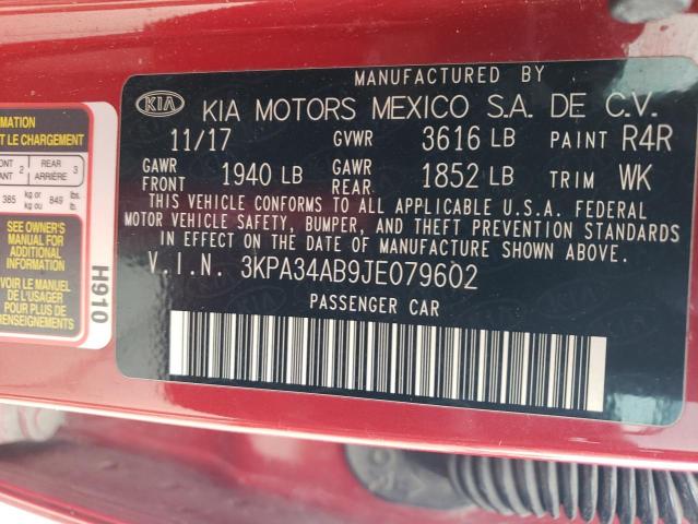 3KPA34AB9JE079602 - 2018 KIA RIO EX RED photo 12