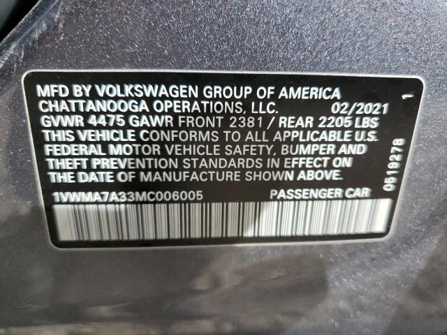 1VWMA7A33MC006005 - 2021 VOLKSWAGEN PASSAT R-LINE Մոխրագույն լուսանկար 13