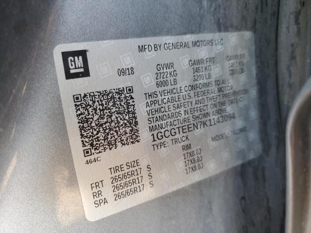 1GCGTEEN7K1143094 - 2019 CHEVROLET COLORADO ZR2 GRAY photo 12