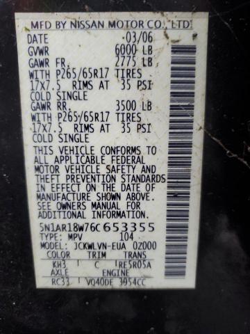 5N1AR18W76C653355 - 2006 NISSAN PATHFINDER LE შავი ფოტო 13