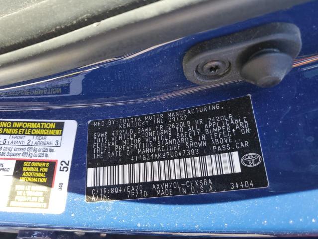 4T1G31AK8PU047383 - 2023 TOYOTA CAMRY SE NIGHT SHADE BLUE photo 12