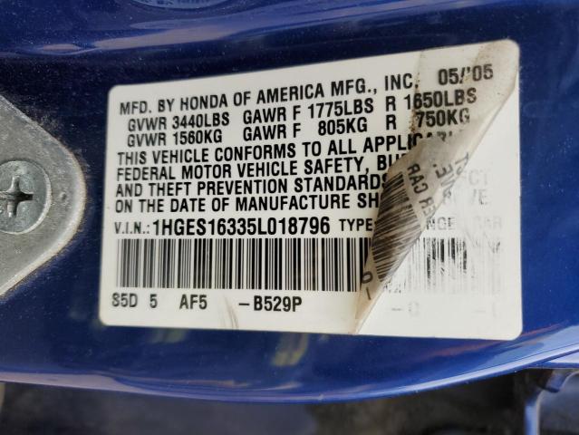 1HGES16335L018796 - 2005 HONDA CIVIC DX VP 蓝色 照片 13
