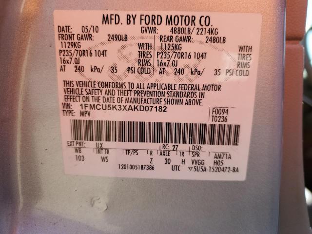 1FMCU5K3XAKD07182 - 2010 FORD ESCAPE HYBRID SILVER photo 13