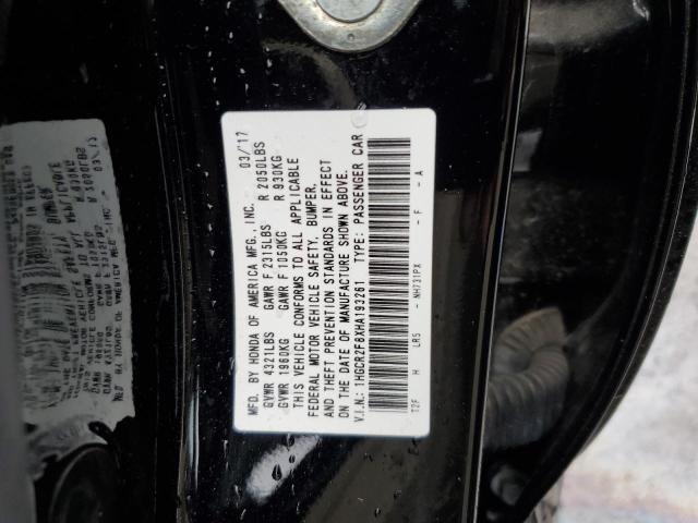 1HGCR2F8XHA193261 - 2017 HONDA ACCORD EXL BLACK photo 12