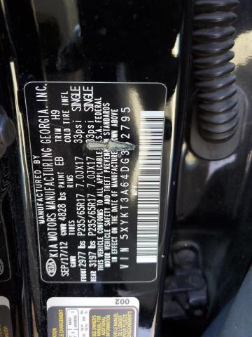 5XYKT3A64DG382795 - 2013 KIA SORENTO LX BLACK photo 12