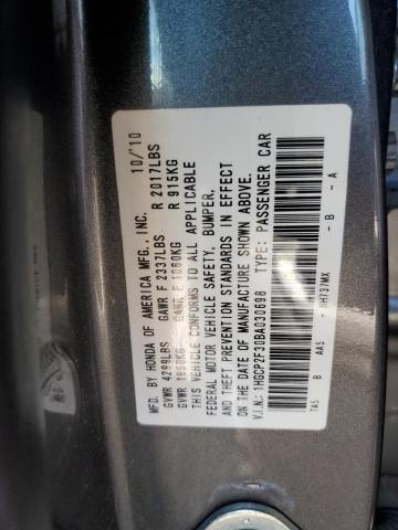 1HGCP2F30BA030698 - 2011 HONDA ACCORD LX GRAY photo 12