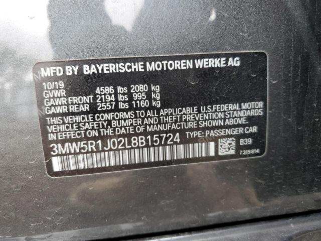 3MW5R1J02L8B15724 - 2020 BMW 330I BLACK photo 12