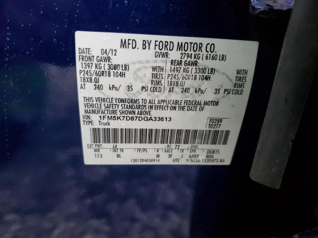 1FM5K7D87DGA33613 - 2013 FORD EXPLORER XLT BLUE photo 13