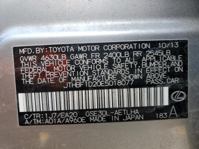 JTHBF1D20E5018077 - 2014 LEXUS IS 250 GRAY photo 12