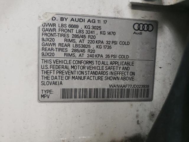 WA1VAAF77JD023938 - 2018 AUDI Q7 PRESTIGE 白色 照片 12