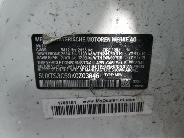 5UXTS3C59K0Z03846 - 2019 BMW X3 XDRIVEM40I WHITE photo 12
