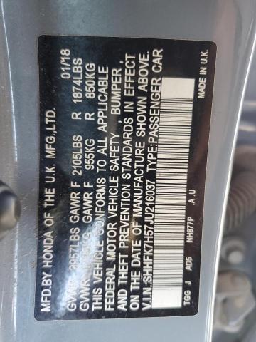 SHHFK7H57JU216037 - 2018 HONDA CIVIC EX GRAY photo 12