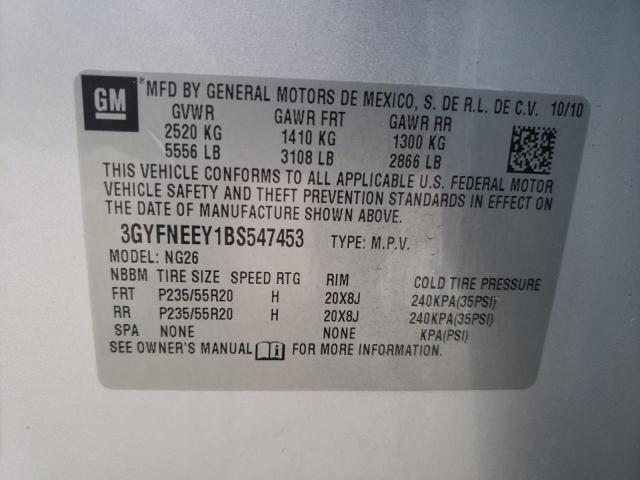 3GYFNEEY1BS547453 - 2011 CADILLAC SRX PERFORMANCE COLLECTION SILVER photo 13