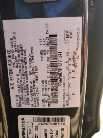 3FA6P0H78HR171541 - 2017 FORD FUSION SE BLACK photo 12