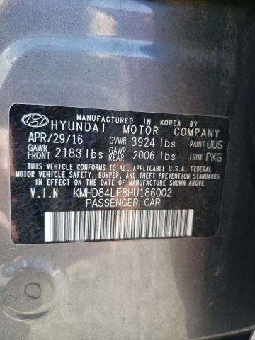 KMHD84LF8HU186002 - 2017 HYUNDAI ELANTRA SE GRAY photo 12