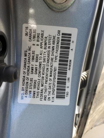 2HGFC2F57GH557821 - 2016 HONDA CIVIC LX SILVER photo 12