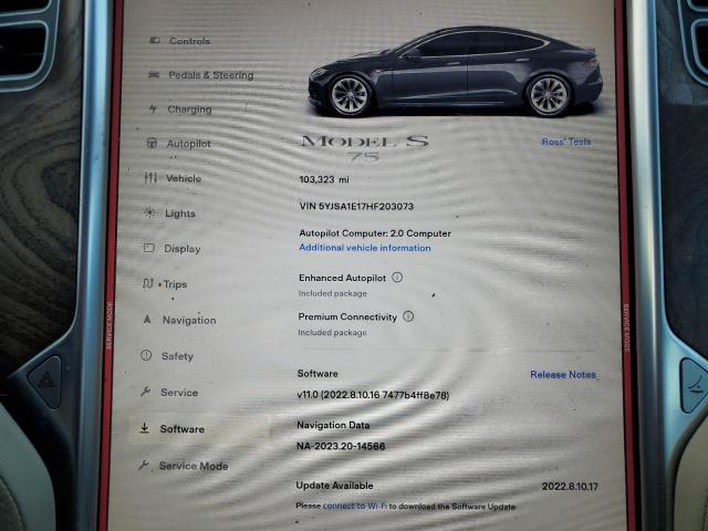 5YJSA1E17HF203073 - 2017 TESLA MODEL S Boz foto 9
