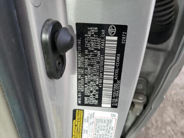 4T1BE30K15U100391 - 2005 TOYOTA CAMRY LE SILVER photo 12