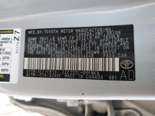 2T1KR32E96C614648 - 2006 TOYOTA COROLLA MA XR SILVER photo 12