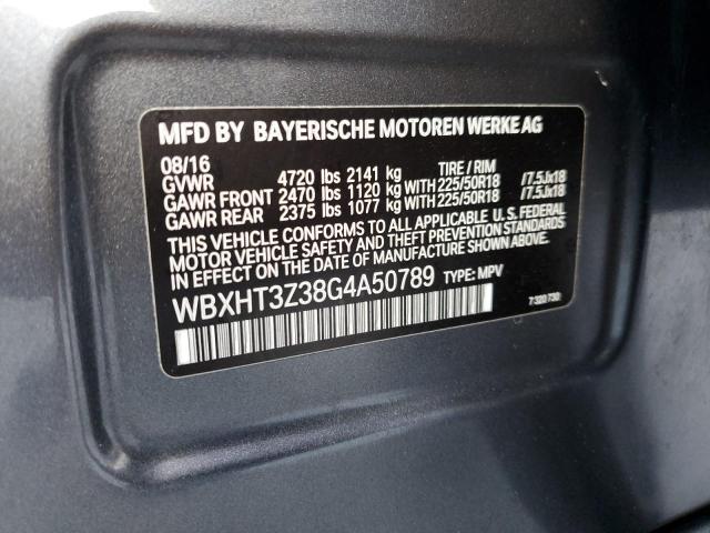 WBXHT3Z38G4A50789 - 2016 BMW X1 XDRIVE28I GRAY photo 12