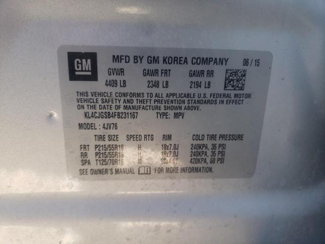 KL4CJGSB4FB231167 - 2015 BUICK ENCORE SILVER photo 12