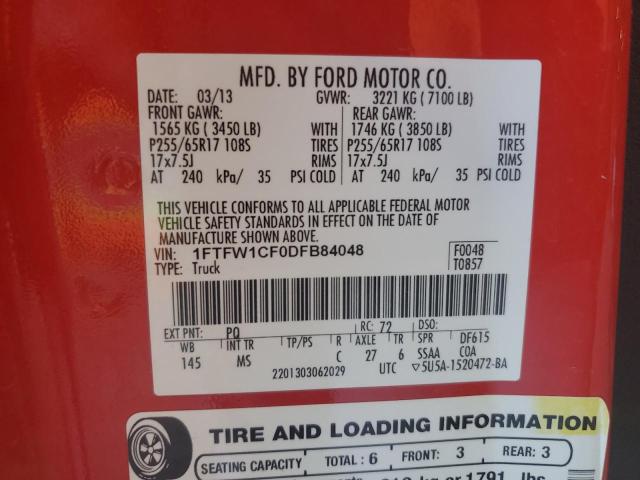 1FTFW1CF0DFB84048 - 2013 FORD F150 SUPERCREW RED photo 12