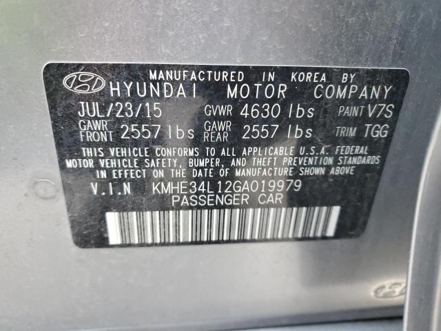 KMHE34L12GA019979 - 2016 HYUNDAI SONATA HYBRID SILVER photo 12