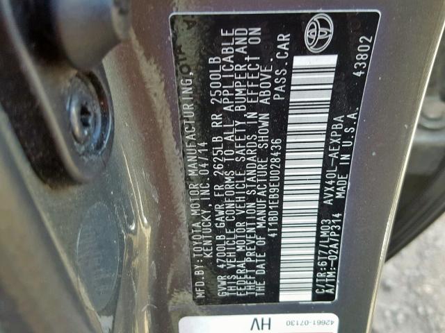 4T1BD1EB9EU028436 - 2014 TOYOTA AVALON HYBRID  photo 10