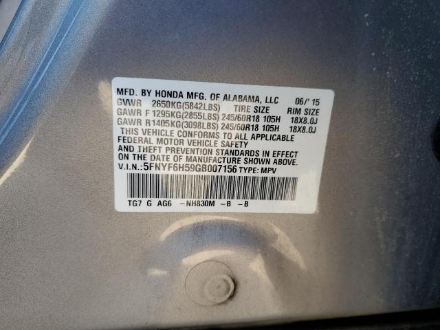 5FNYF6H59GB007156 - 2016 HONDA PILOT EXL SILVER photo 13