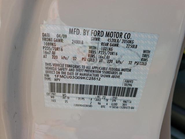 1FMCU03G09KC25512 - 2009 FORD ESCAPE XLT WHITE photo 14