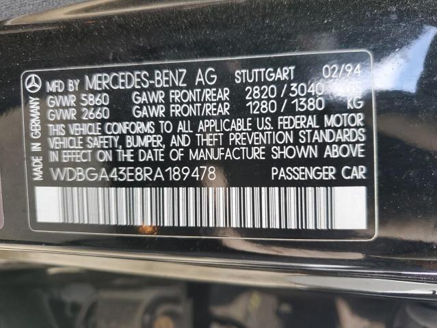 WDBGA43E8RA189478 - 1994 MERCEDES-BENZ S 420 BLACK photo 12