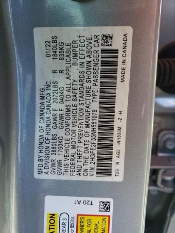 2HGFE2F55NH561079 - 2022 HONDA CIVIC SPORT SILVER photo 12