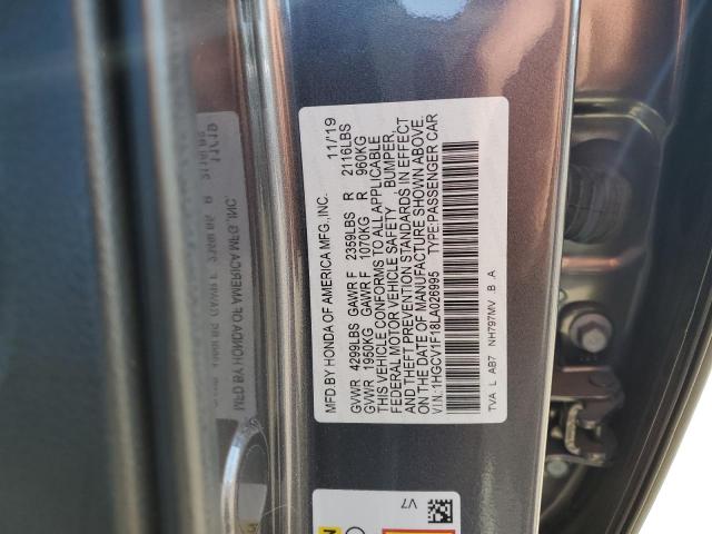 1HGCV1F18LA026995 - 2020 HONDA ACCORD LX GRAY photo 12