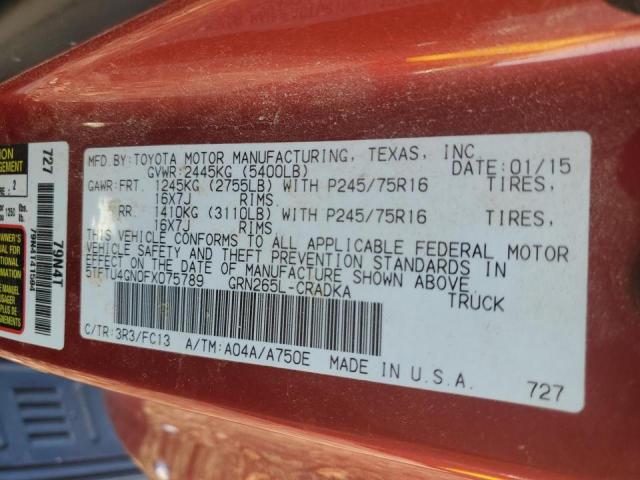 5TFTU4GN0FX075789 - 2015 TOYOTA TACOMA PRERUNNER ACCESS CAB RED photo 13
