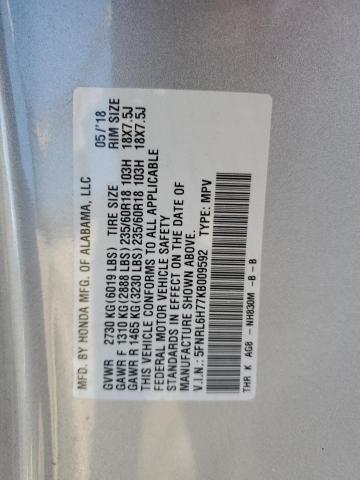 5FNRL6H77KB009592 - 2019 HONDA ODYSSEY EXL SILVER photo 13