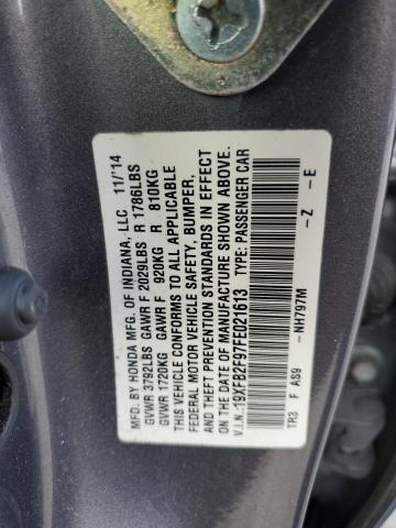 19XFB2F97FE021613 - 2015 HONDA CIVIC EXL ნაცრისფერი ფოტო 12