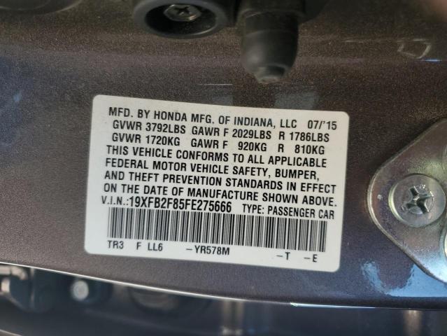 19XFB2F85FE275666 - 2015 HONDA CIVIC EX GRAY photo 12