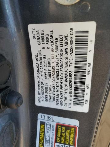 2HGFG3B88CH545858 - 2012 HONDA CIVIC EX GRAY photo 12