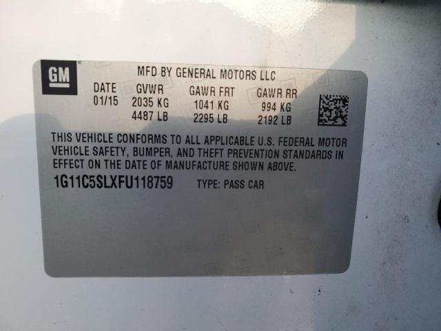 1G11C5SLXFU118759 - 2015 CHEVROLET MALIBU 1LT 白色 照片 13