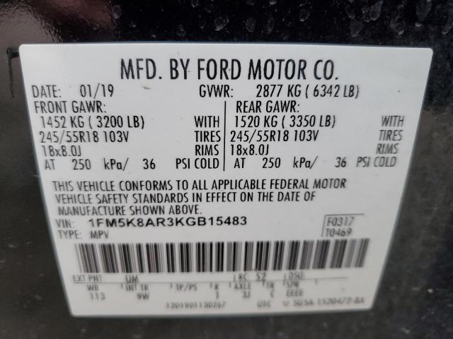 1FM5K8AR3KGB15483 - 2019 FORD EXPLORER POLICE INTERCEPTOR Սև լուսանկար 12