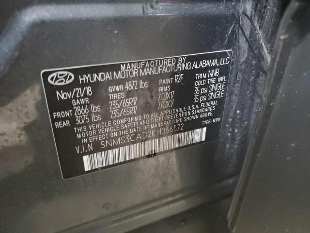 5NMS3CAD2KH066572 - 2019 HYUNDAI SANTA FE SEL CHARCOAL photo 14