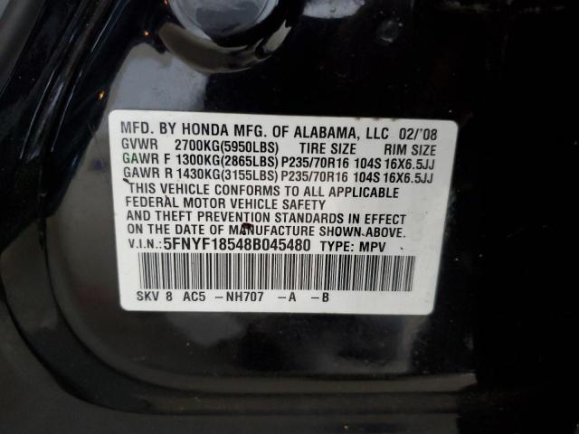 5FNYF18548B045480 - 2008 HONDA PILOT EXL BLACK photo 12